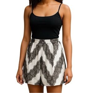 Maurices Large Skater Skirt Elastic Waist Black White Chevron Faux Lace